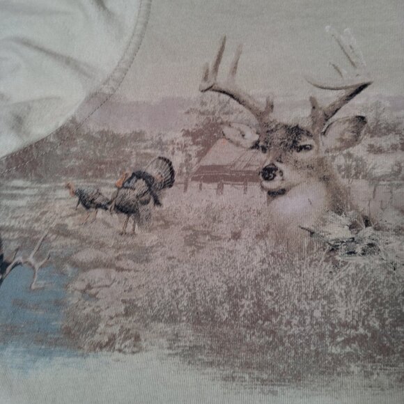 Redhead Henley Shirt Men XL Buck Deer Turkey Hunting Hunt Tan Animals Cabincore - Picture 6 of 10